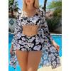 imageSHENHE Womens Floral 3 Piece Swimsuits High Waisted Boyshort Bikini Set with Kimono Cover UpBlack and White
