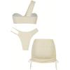 imageSHENHE Womens One Shoulder Twisted High Cut 3 Piece Bandeau Bikini Set with Cover Up SkirtBeige