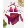 imageSHENHE Womens Plus Size 3 Piece Swimsuits Triangle Halter High Cut Thong Bikini Set with SarongMulticolor