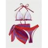 imageSHENHE Womens Plus Size 3 Piece Swimsuits Triangle Halter High Cut Thong Bikini Set with SarongMulticolor