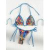 imageSHENHE Womens Vacation Random Print Halter Neck Bikini Set Beach Outfit 2 Piece Bathing Suit Floral Print Blue Small
