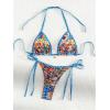 imageSHENHE Womens Vacation Random Print Halter Neck Bikini Set Beach Outfit 2 Piece Bathing Suit Floral Print Blue Small