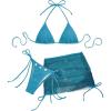 imageSHENHE Womens 3 Piece Bikini Set Shell Decor Halter Bra and Bottom with Cover Up SkirtFishnet Blue a