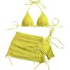 imageSHENHE Womens 3 Piece Bikini Set Shell Decor Halter Bra and Bottom with Cover Up SkirtFishnet Yellow