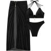 imageSHENHE Womens 3 Piece Halter Swimsuit Metal Ring Cheeky Bikini Set with Long Cover Up SkirtBlack