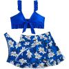 imageSHENHE Womens 3 Piece Swimsuit Knotted Ruffle High Cut Bikini Set with Cover Up SkirtBlue