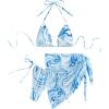 imageSHENHE Womens 3 Piece Swimsuits with Sarong Cover Up Halter Triangle String Bikini SetBlue and White