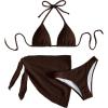 imageSHENHE Womens 3 Piece Textured High Cut Halter Triangle Bikini Swimsuit with Cover UpChocolate Brown