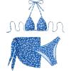 imageSHENHE Womens 3 Piece Textured High Cut Halter Triangle Bikini Swimsuit with Cover UpFloral Blue White