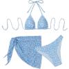 imageSHENHE Womens 3 Piece Textured High Cut Halter Triangle Bikini Swimsuit with Cover UpFloral Light Blue
