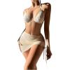 imageSHENHE Womens 3 Piece Underwired Swimsuit Halter String High Cut Bikini Set with Cover Up Skirt