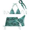 imageSHENHE Womens 4 Piece Paisley Swimsuit Halter Tie Back Sexy Triangle Bikini Sets with Cover UpGreen
