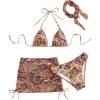 imageSHENHE Womens 4 Piece Paisley Swimsuit Halter Tie Back Sexy Triangle Bikini Sets with Cover UpOrange Multicolor