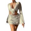 imageSHENHE Womens 4 Piece Swimsuit Fishnet Triangle Halter String Bikini Set with Cover Up Top SkirtApricot