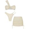 imageSHENHE Womens One Shoulder Twisted High Cut 3 Piece Bandeau Bikini Set with Cover Up SkirtBeige