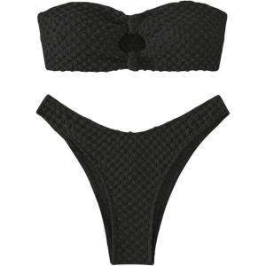 imageSHENHE Womens 2 Piece Strapless Cut Out Bandeau Swimsuit Bathing Suit Bikini SetsSimple Black