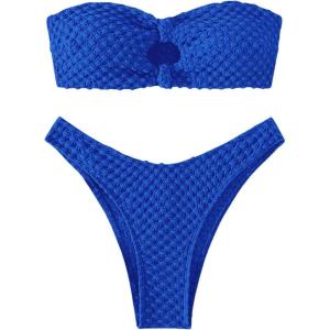 imageSHENHE Womens 2 Piece Strapless Cut Out Bandeau Swimsuit Bathing Suit Bikini SetsTextured Royal Blue