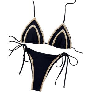 imageSHENHE Womens 2 Piece Triangle Tie Side Bikini Sets Summer Beach Halter Swimsuit Bathing SuitBlack