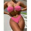 imageSHENHE Womens 2 Piece Bikini Set Summer Solid Ring Strapless Textured BathingsuitHot Pink