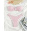 imageSHENHE Womens 2 Piece Bikini Set Summer Solid Ring Strapless Textured BathingsuitO Ring Pink