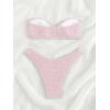 imageSHENHE Womens 2 Piece Bikini Set Summer Solid Ring Strapless Textured BathingsuitO Ring Pink