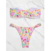 imageSHENHE Womens 2 Piece Bikini Set Summer Solid Ring Strapless Textured BathingsuitPink Multi