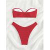 imageSHENHE Womens 2 Piece Bikini Set Summer Solid Ring Strapless Textured BathingsuitRed