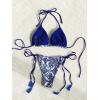 imageSHENHE Womens 2 Piece Print Triangle Bikini Sets Tassel Decor Halter Swimsuit Bathing SuitTassel Blue White