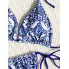 imageSHENHE Womens 2 Piece Print Triangle Bikini Sets Tassel Decor Halter Swimsuit Bathing SuitTassel Blue White