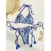 imageSHENHE Womens 2 Piece Print Triangle Bikini Sets Tassel Decor Halter Swimsuit Bathing SuitTassel Blue White