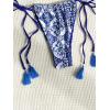 imageSHENHE Womens 2 Piece Print Triangle Bikini Sets Tassel Decor Halter Swimsuit Bathing SuitTassel Blue White