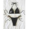 imageSHENHE Womens 2 Piece Sexy Bikini Sets Halter Tie Side Triangle SwimsuitsBlack Solid
