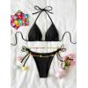imageSHENHE Womens 2 Piece Sexy Bikini Sets Halter Tie Side Triangle SwimsuitsBlack Solid
