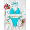 imageSHENHE Womens 2 Piece Sexy Bikini Sets Halter Tie Side Triangle SwimsuitsBlue Solid