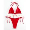 imageSHENHE Womens 2 Piece Sexy Bikini Sets Halter Tie Side Triangle SwimsuitsRed Solid