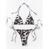 imageSHENHE Womens 2 Piece Smocked Triangle Bikini Sets Halter Drawstring Side Cute SwimsuitsBlack and Apricot