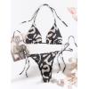 imageSHENHE Womens 2 Piece Smocked Triangle Bikini Sets Halter Drawstring Side Cute SwimsuitsBlack and Apricot