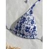 imageSHENHE Womens 2 Piece Smocked Triangle Bikini Sets Halter Drawstring Side Cute SwimsuitsFloral Blue White
