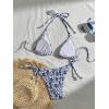 imageSHENHE Womens 2 Piece Smocked Triangle Bikini Sets Halter Drawstring Side Cute SwimsuitsFloral Blue White