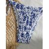imageSHENHE Womens 2 Piece Smocked Triangle Bikini Sets Halter Drawstring Side Cute SwimsuitsFloral Blue White