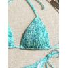 imageSHENHE Womens 2 Piece Smocked Triangle Bikini Sets Halter Drawstring Side Cute SwimsuitsFloral Mint Blue