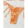 imageSHENHE Womens 2 Piece Smocked Triangle Bikini Sets Halter Drawstring Side Cute SwimsuitsFloral Orange
