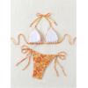 imageSHENHE Womens 2 Piece Smocked Triangle Bikini Sets Halter Drawstring Side Cute SwimsuitsFloral Orange
