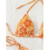 imageSHENHE Womens 2 Piece Smocked Triangle Bikini Sets Halter Drawstring Side Cute SwimsuitsFloral Orange