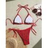 imageSHENHE Womens 2 Piece Smocked Triangle Bikini Sets Halter Drawstring Side Cute SwimsuitsFloral Red