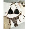 imageSHENHE Womens 2 Piece Smocked Triangle Bikini Sets Halter Drawstring Side Cute SwimsuitsMulticolor Brown
