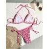 imageSHENHE Womens 2 Piece Smocked Triangle Bikini Sets Halter Drawstring Side Cute SwimsuitsMulticolor Pink