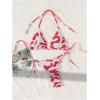 imageSHENHE Womens 2 Piece Smocked Triangle Bikini Sets Halter Drawstring Side Cute SwimsuitsRed and White