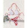 imageSHENHE Womens 2 Piece Smocked Triangle Bikini Sets Halter Drawstring Side Cute SwimsuitsRed and White
