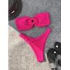 imageSHENHE Womens 2 Piece Strapless O Ring High Cut Bandeau Swimsuit Bathing Suit Bikini SetsHot Pink